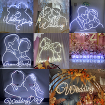 Wedding light wedding couple silhouette couple head portrait acrylic neon light with background props decoration layout