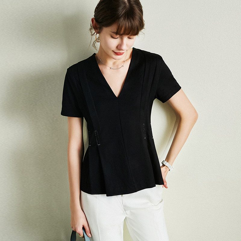 D Home Workplace Strength Small Brute Waist Oceanic Pie Color THREE COLOR PURE COTTON T-SHIRT WOMAN MW23101