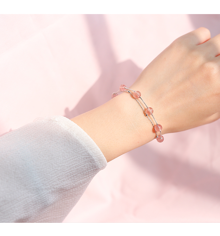 Dâu tây tự nhiên pha lê bracelet nữ sterling silver đơn giản cherry bột pha lê cô gái hai lớp vòng đeo tay bạn gái chuyển hạt vòng tay