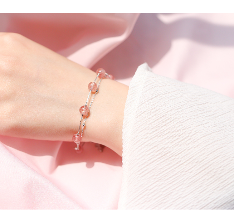 Dâu tây tự nhiên pha lê bracelet nữ sterling silver đơn giản cherry bột pha lê cô gái hai lớp vòng đeo tay bạn gái chuyển hạt vòng tay