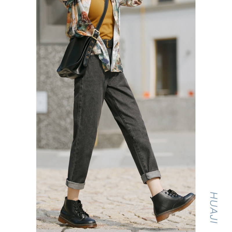 Flower gig K906 carbon grey 90% small feet high waist jeans female display slim display high 2022 new straight cylinder loose