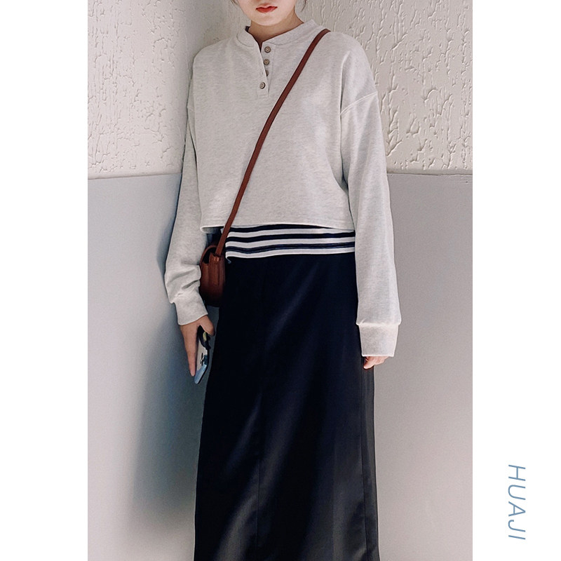 Flower gig A568 grey white Henry collar small and no cap loose small and short version of the women's 2022 new first spring