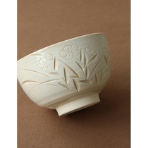 Spot Japanese original imported water burning writer hand-made pollen tea bowl Japanese light color pottery bowl