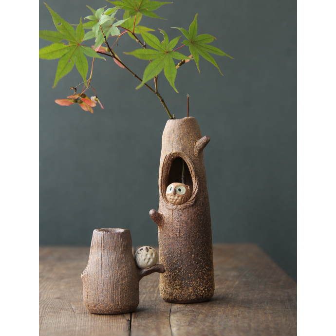 Spot Japan Import Letter Burn Hands for Coarse Pottery Stumps Owl Small Flower Bottle Japanese Flower Arrangement Small Floral Ware Pendulum