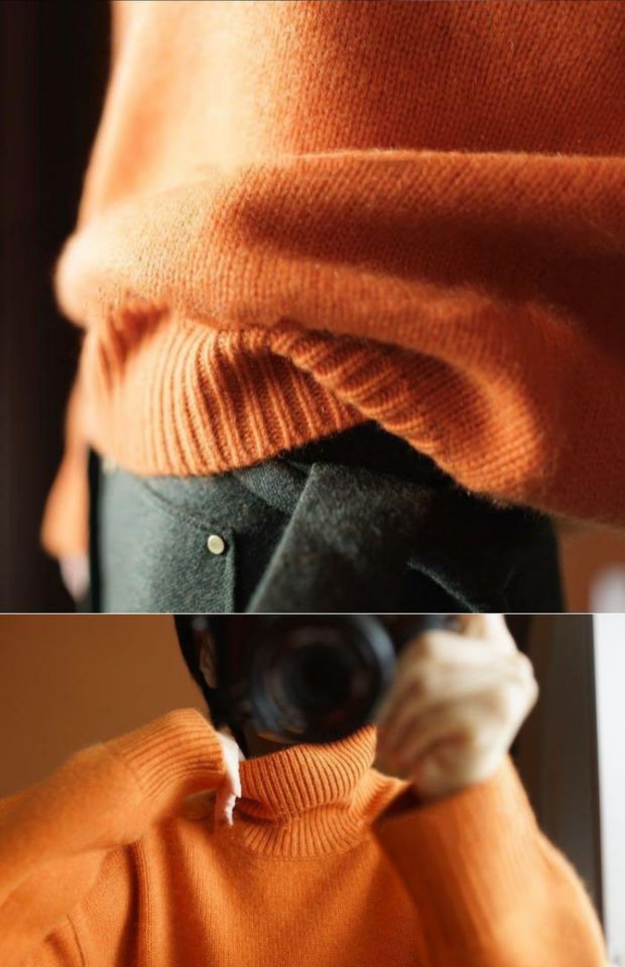 Giải phóng mặt bằng đặc biệt cung cấp lỏng áo len cashmere màu cam nữ cổ áo len cao cổ đáy quần áo len mũ trùm đầu lười biếng áo gile hàn