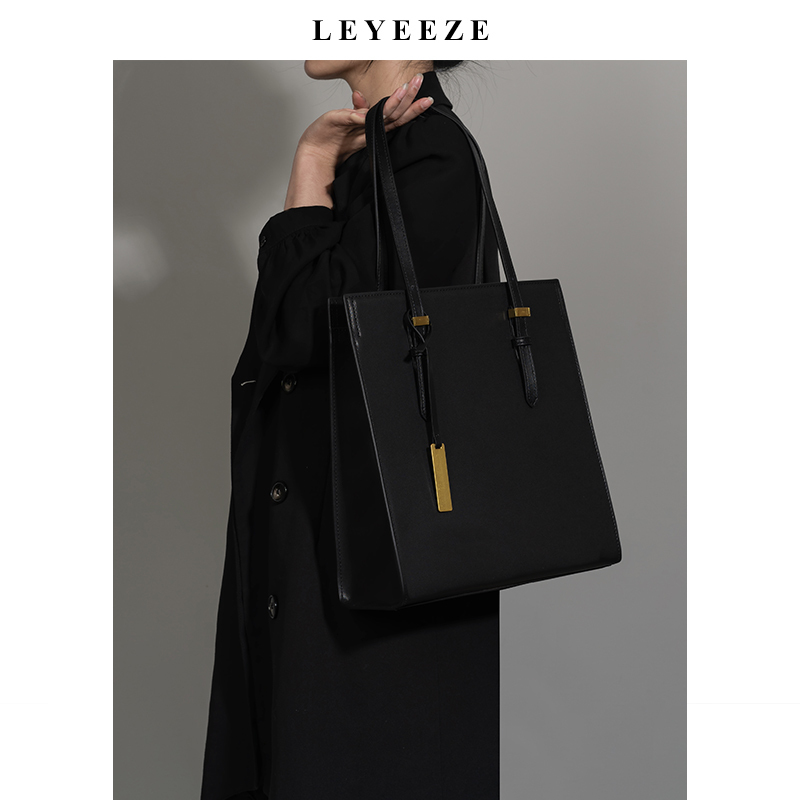 Leyeeze New Style for the Workplace, Women's Leather Briefcase, Large-Capacity Document Handbag, Commuter Tote Bag