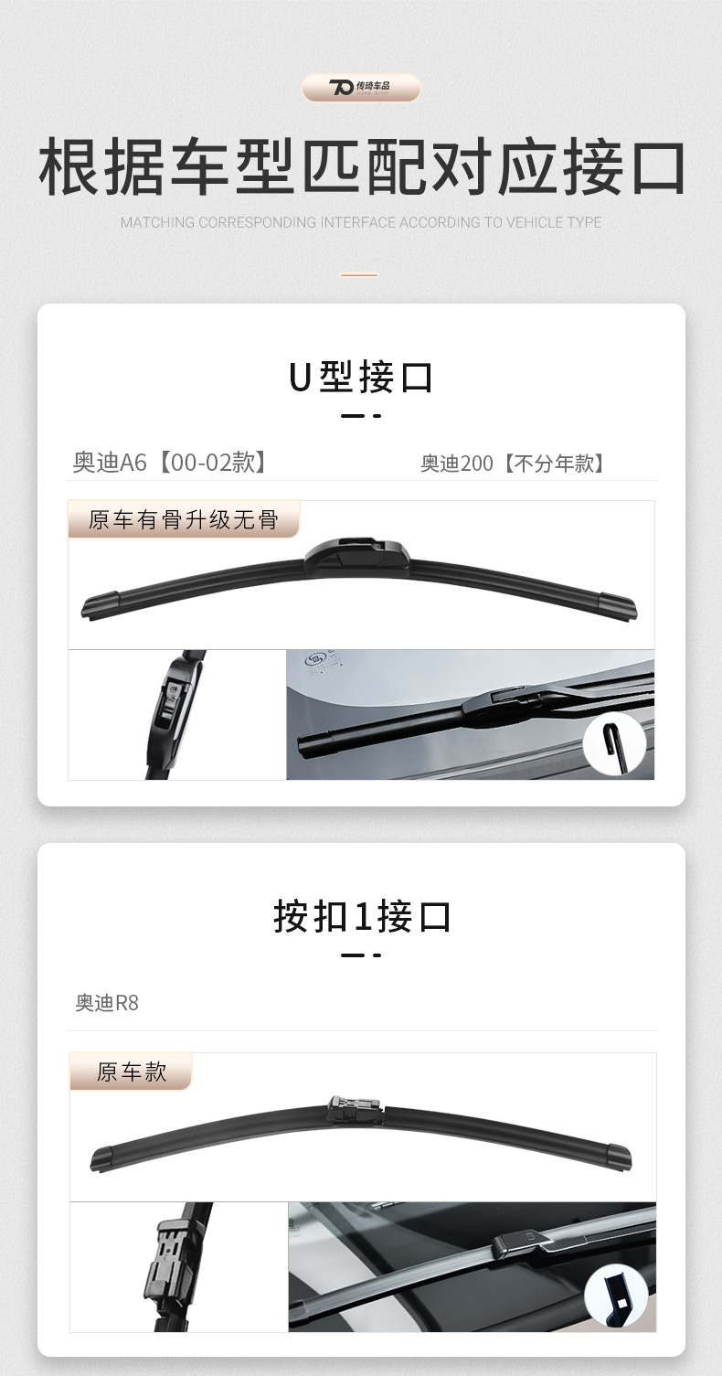 车型U口通用雨刮雨刷器一对装 图2