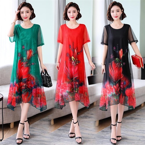 Plus-Size Mother's Dress, Summer New Style, Plus-Size Women's Mid-Length Dress for Middle-Aged and Elderly Women, Extra Large Size Dress Plus-Size Mother's Dress, Summer New Style, Plus-Size Women's Mid-Length Dress for Middle-Aged and Elderly Women, Extra Large Size Dress