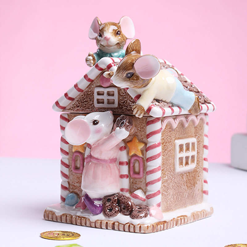 Ceramic Cute Rat Candy Jar Home Furnishing Children Gift Candy Box Cute Zodiac Han Style Decoration Middle Number Sugar Box