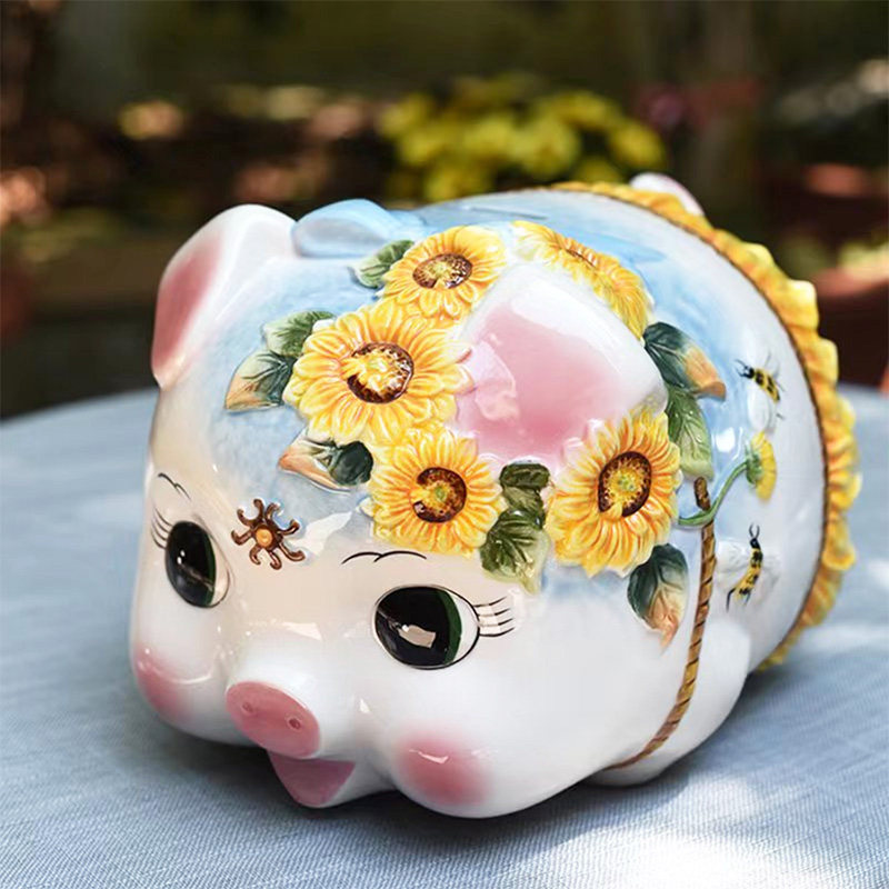 Home Living Room Ceramic Sunflower Pig Deposit Pot Swing Piece Sunflower Deposit Money Silo Xuan Guan Wine Cabinet Adornment Gift