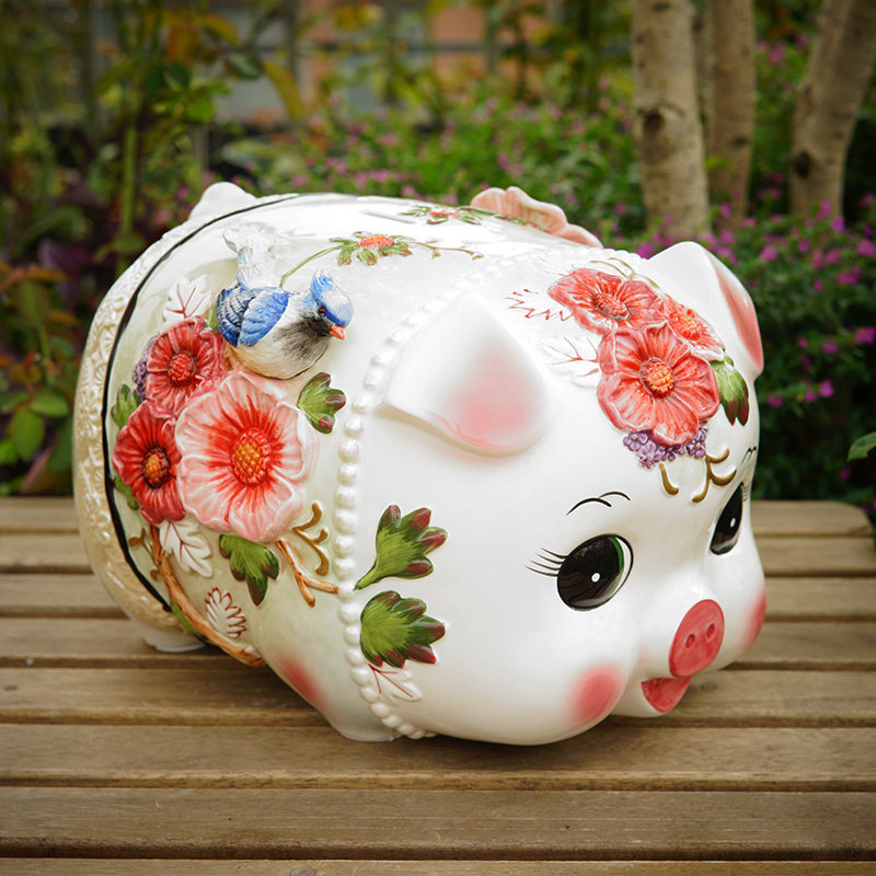 Blue Phoenix Pig Ceramic Deposit barrel Giant Deposit Money Pot Decorated Zero Money Pot Cartoon Deposit Money Cylinder Healing Ensemble Gift