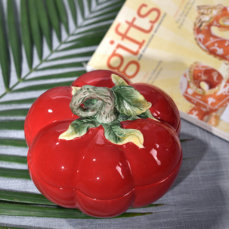 Ceramic candy canned snack canned canned with lid dried fruit small jar tomato decorative decoration bowl