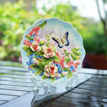 Porcelain hanging plate American country decorative plate European plate Decorative sitting plate Ceramic product bracket Rose butterfly