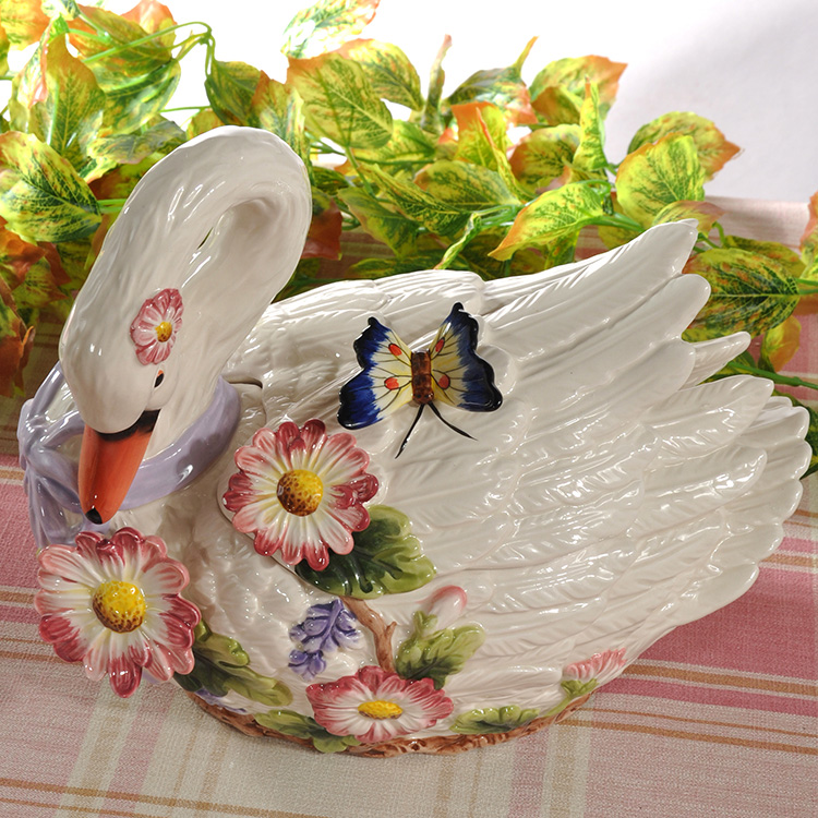 Large size Violet Purple red swan Porcelain Candy Jar SUGAR BOX TEA SPOT JAR COOKIE JAR SNACK JAR STORAGE JAR