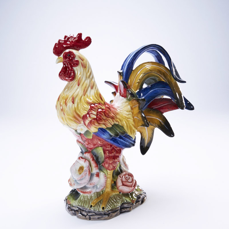 Ceramic Rose Grand Rooster Handicraft Pendulum Decorated Animal Home Ornament Belongs to Chicken Zodiac Decoration Business Wedding Gift