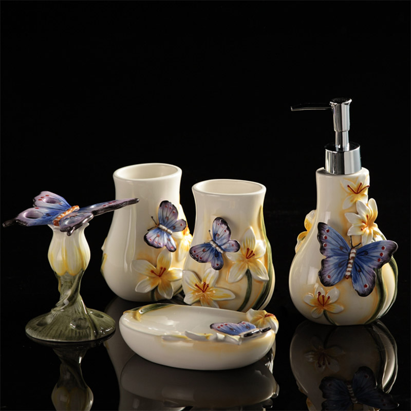 Bathroom kit Ceramics 5 Pieces Suit Cleaning Appliances Bathroom Five Pieces Kit Components Wash Butterfly choreography Bathrooms Wash Bath supplies