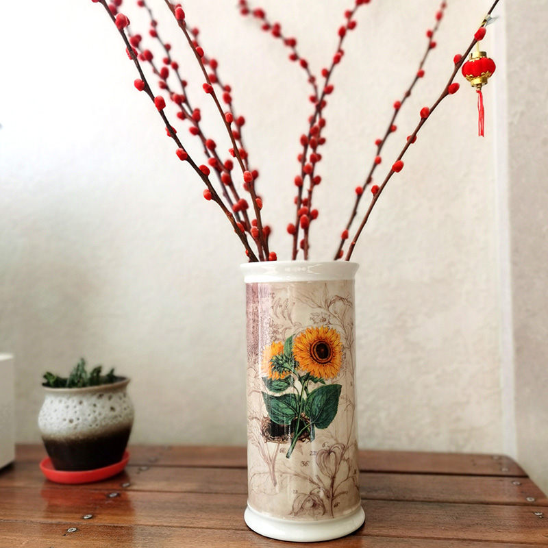 Ceramic sunflower printed vases High water can water flower pots hydroponic bamboo lilies water storage flowers vases