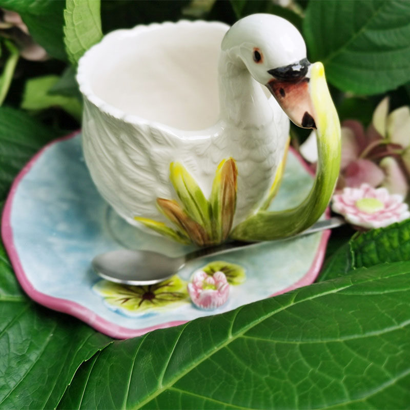 Ceramic Swan Cup Tray Set Cup Saucer Coffee Cup Suit Lower Afternoon Tea With Spoon Nordic Style Home Gift Box