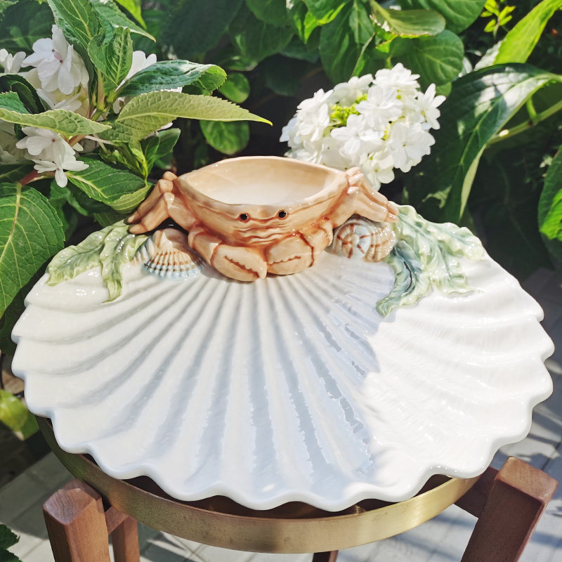 Mediterranean Customs Crab Fruit Pan Ceramic Marine Feng Shui Fruit Pan Shell Candy Bowls Sara Pan Candy Pastry Dish