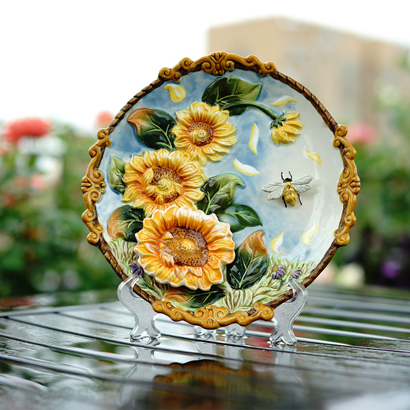 Ceramic Hanging Disc Trim Pan Home Craft Tray Dining Hall Wall Hanging Ornament Swing Disc Craft Gift Hem Accessories Sunflower Bee Pendant