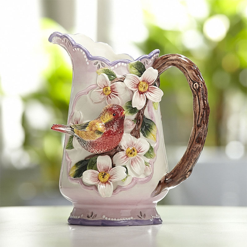 Ceramic red Sparrow water tank Bottled Water Raised Flowers Vase Three-dimensional Reliefs Living-room Restaurant Genguan TV Cabinet Pendulum-Taobao