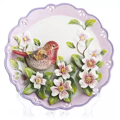 Ceramic pastoral cardinals decoration plate pendulum hanging plate decorative plate wall decoration wall decoration art plate delivery bracket