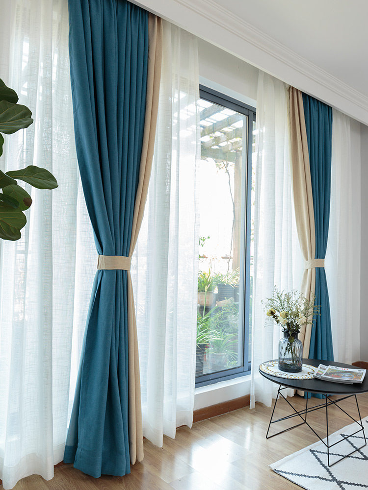 Zhishang shading finished curtains Modern simple solid color curtain Living room Bedroom Bay window Nordic custom cotton and linen curtains
