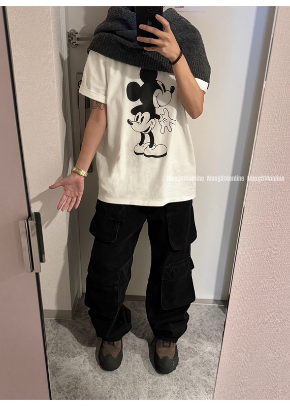 Maxg514 Double-Headed Mickey Spoof Print American Cartoon Mickey Mouse Short-Sleeve Vintage Mickey Tee Maxg514 Double-Headed Mickey Spoof Print American Cartoon Mickey Mouse Short-Sleeve Vintage Mickey Tee