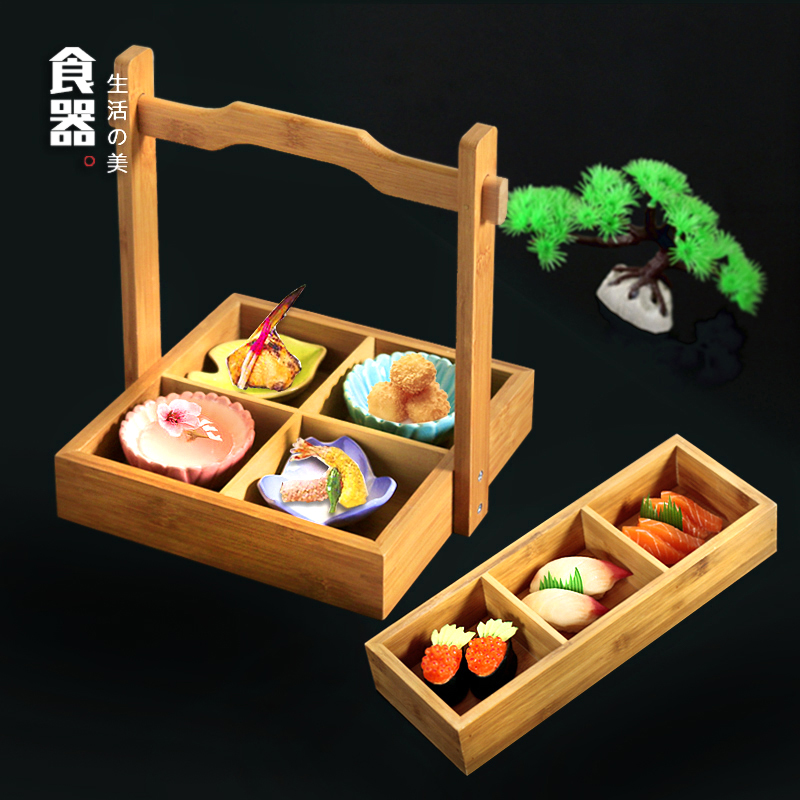 Japanese-style sushi plate bamboo box special dim sum plate serving dish cooking container three grid four grid six grid nine grid box