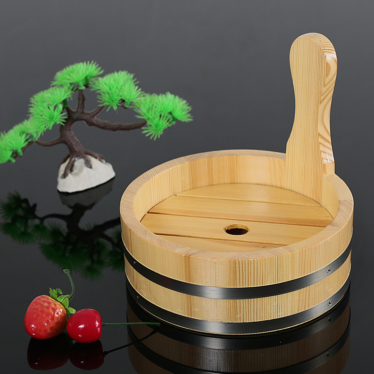 Japanese and Korean Single-Handle Wooden Bucket Sushi Plate, Sushi Sashimi Serving Bowl, Specialty Artistic Dish Tableware, Seafood Platter