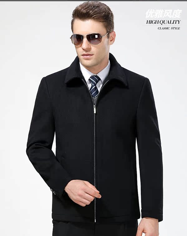 Áo khoác len nam trung niên cashmere áo khoác len ngắn cho cha trung niên đầy bùn vào mùa thu và mùa đông cộng với nhung dày áo khoác cặp