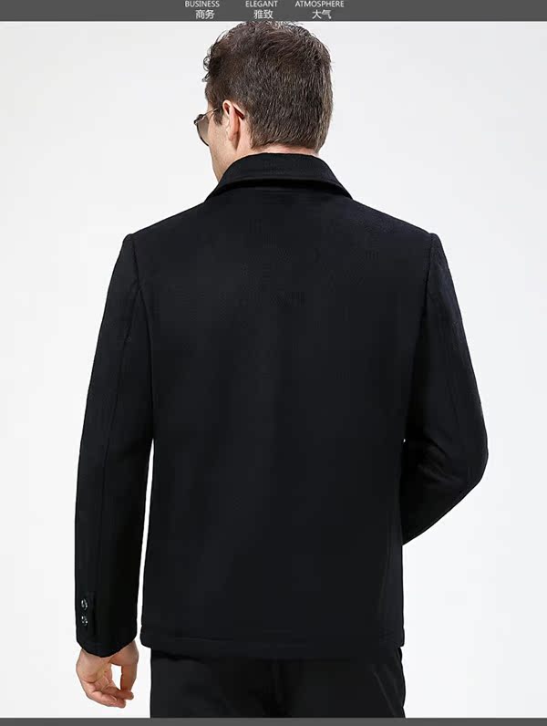 Áo khoác len nam trung niên cashmere áo khoác len ngắn cho cha trung niên đầy bùn vào mùa thu và mùa đông cộng với nhung dày áo khoác cặp