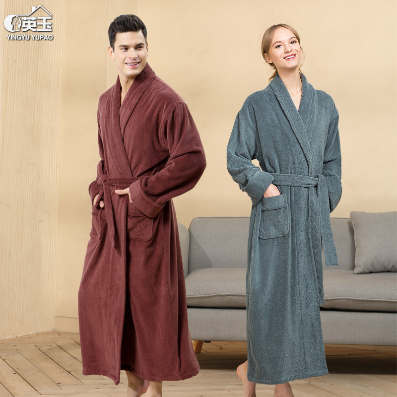 Thickened long bathrobe cotton towel for men and women couples bathing bathing quick-drying hotel cotton dressing gown autumn and winter
