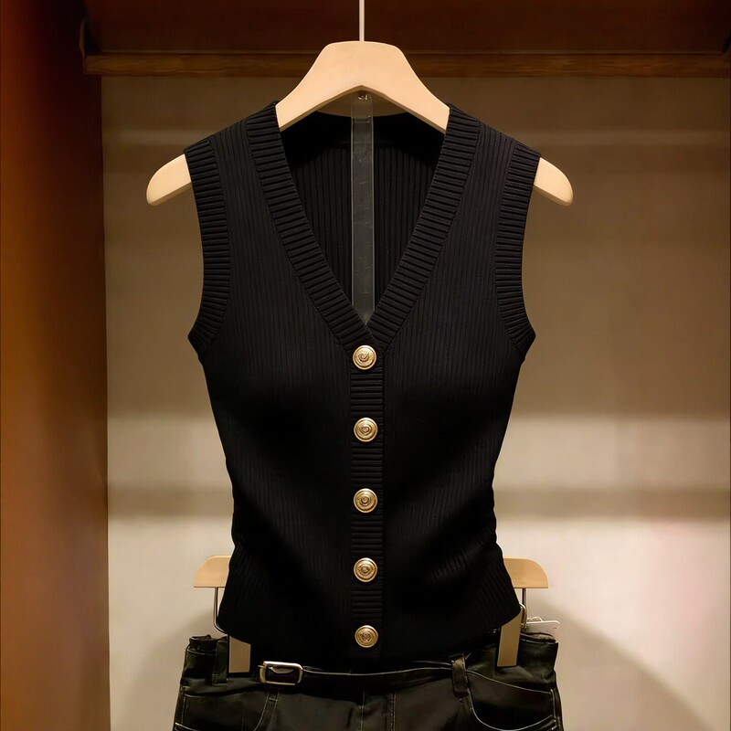 Shenzhen Nanyou Big-Name Women's Clothing 2026 New Style High-End Versatile Slimming Black Sleeveless Fitted Black Top Trendy Shenzhen Nanyou Big-Name Women's Clothing 2026 New Style High-End Versatile Slimming Black Sleeveless Fitted Black Top Trendy