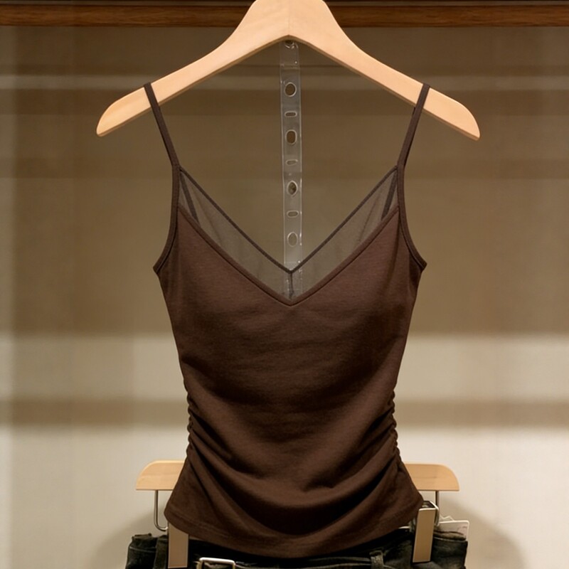 Shenzhen Nanyou Big Brand Women's Clothing Coffee-Colored Camisole Sleeveless Top with Beautiful Back, Versatile, Slimming, and Stylish Design Coffee-Colored Top