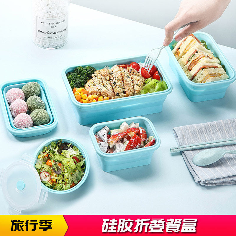 Travel silicone folding bowl outdoor lunch box camping tour retractable portable cutlery set microwave lunch box