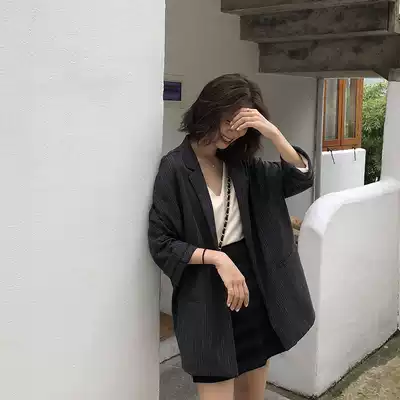 EKOOL retro vertical striped blazer female Korean version 2021 spring and autumn new casual loose small suit suit
