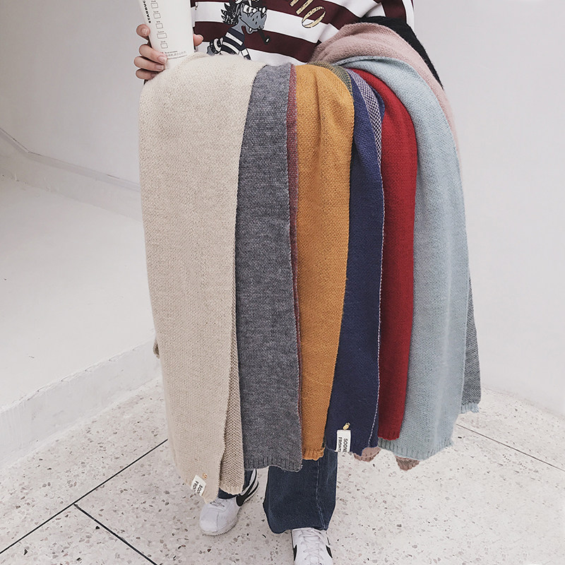 EKOOL糖果色围巾女秋冬加厚纯色羊绒披肩仿韩版两用羊毛百搭围脖