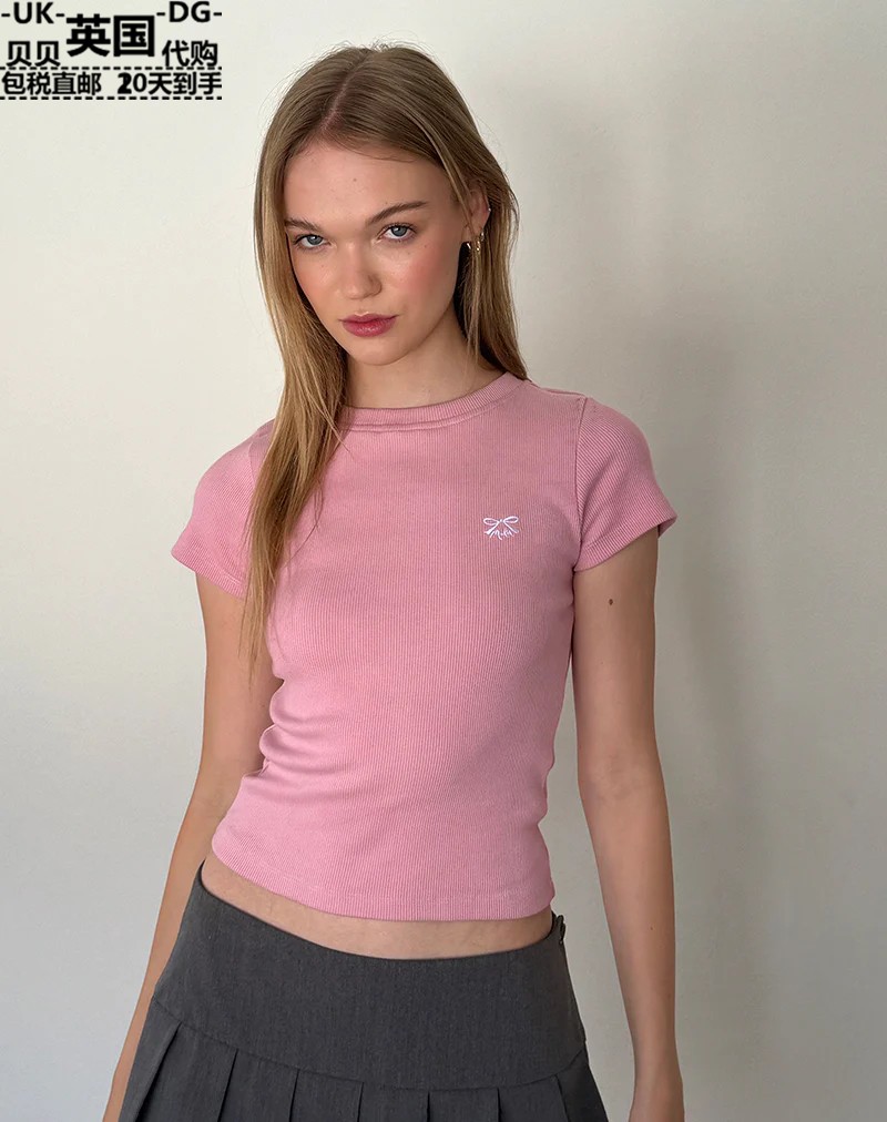 Motel Rocks Women's Clothing UK Direct Mail UO New Suti Pink Knit Short Sleeve T-shirt-Taobao