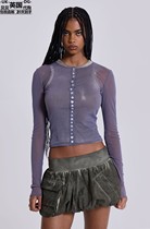 Jaded London womens UK direct mail new pearl button mesh top JWT4166