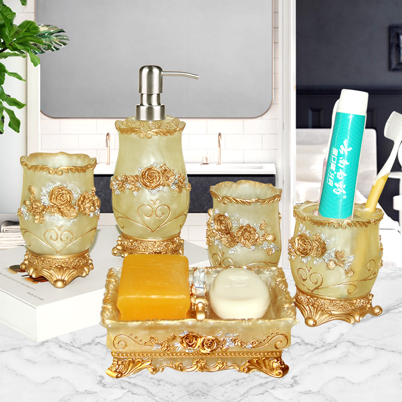Bathroom kit Tray Creative makeup Makeup Room Wash Suit Five Pieces of Bath Room Supplies European-style Resin Jo Relocation