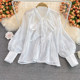 Autumn 2023 new super fairy loose belly cover bow tie French shirt long-sleeved temperament top women
