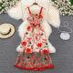 Sanya Holiday Dress Seaside Beach Skirt Backless Long Skirt Super Fairy Embroidered High Waist Slim Lace Suspender Dress Summer