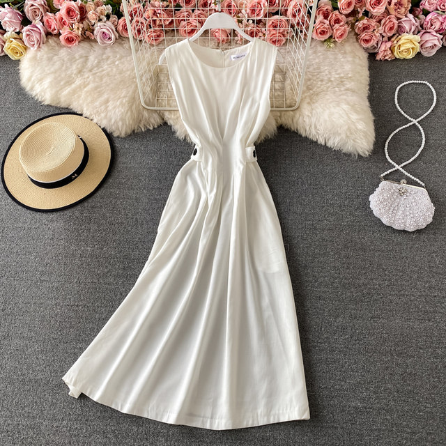 2026 Summer New Style Elegant Socialite Round Neck Waist-Slimming Sleeveless Fashion Solid Color Temperament Flared Long Dress