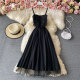 French Sleeveless Dress Spring and Autumn New Temperament Waist Suspender Skirt Women's Super Fairy Mesh Stitching Big Swing Long Skirt