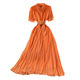 2021 summer French retro lapel pleated dress with straps waist puff sleeves slim and slim long skirt