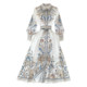 High-end shirt dress retro court style temperament lapel waist slimming single-breasted printed a-line dress