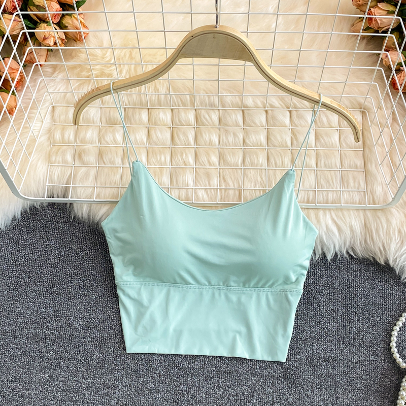 Women Crop Tops Sexy Solid Color Camisole Ice Silk Tube Top Seamless Sports Tank Top Wireless Underwear Padded Bra Bralette Vest