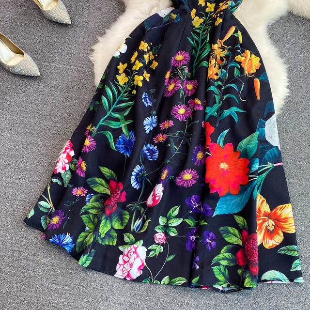 French-Style High-End Vintage Tea Break Dress, Summer Fashion, Elegant, Slimming, Sleeveless, Backless, Waist-Cinching, Printed A-Line Dress