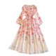 High-end and light luxury long-sleeved round neck waist slimming A-line printed puffy dress elegant long dress